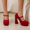Women's High-heeled Single Shoes Spring and Summer New Waterproof Table Thick Heel Large Size Shallow Mouth Low-top Shoes