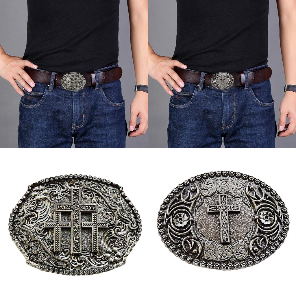 Vintage Carved Cross Pattern Belt Buckle Replacing Components Easy To Use Heavy Rock Style Belt Buckle for Adult