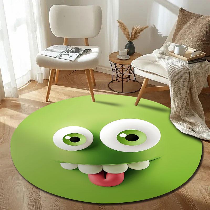 Chic Round Pop Art Multicolor Accent Rug, Non-Slip Floor Mat for Kids Room