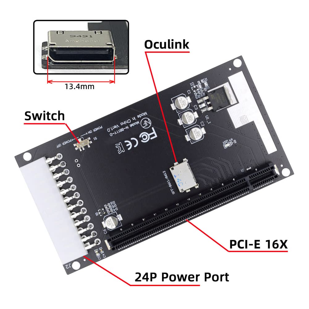 NFHK 4X Oculink SFF-8612 SFF-8611 to PCIE PCI-Express 16x Adapter ATX 24-pin with Power Port for Motherboard Graphics Cards