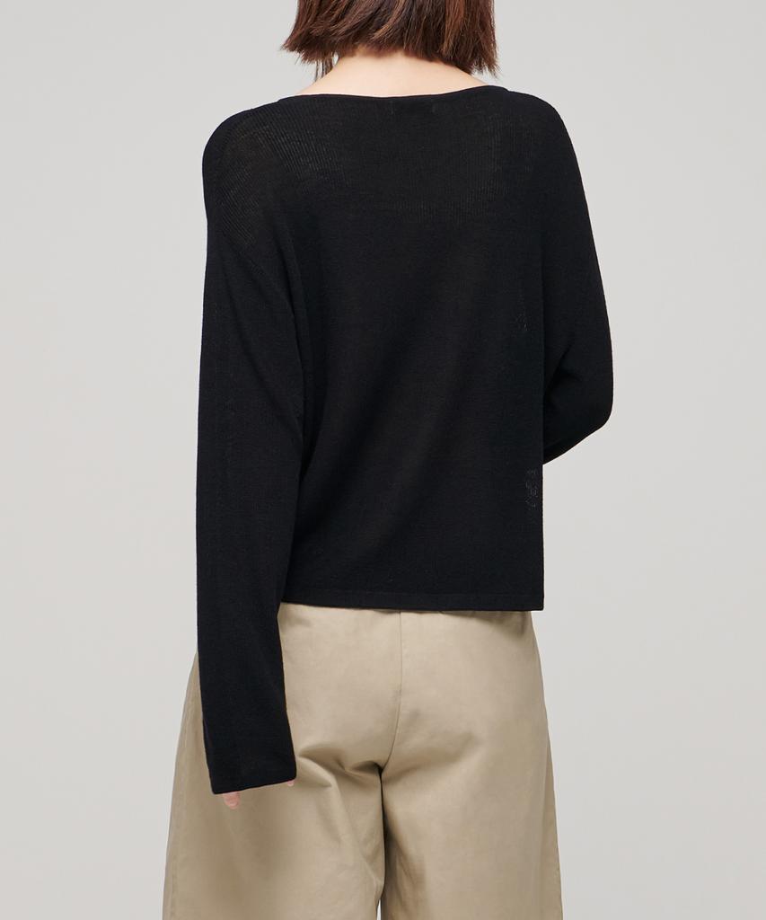 MUSINSA STANDARD WOMAN Women'S Linen Blend Boat Neck Sheer Knit [Black]