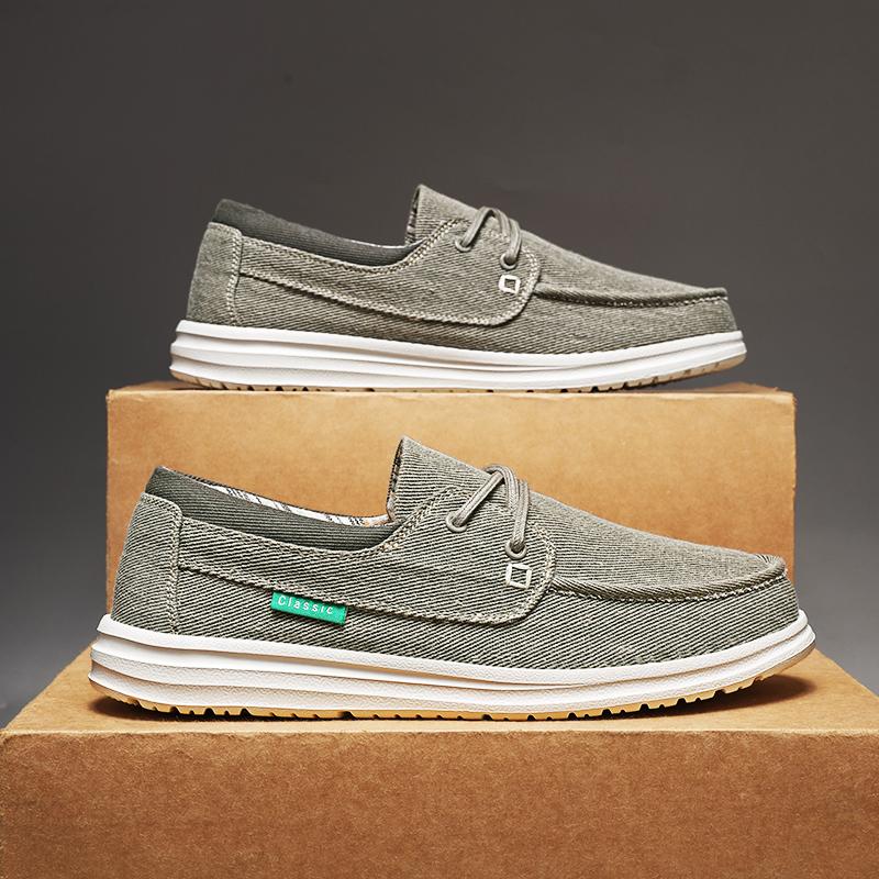 Мужская парусиновая обувь для отдыха на открытом воздухе, серые кроссовки, обувь для вождения, повседневная обувь цвета хаки с широким носком для больших размеров