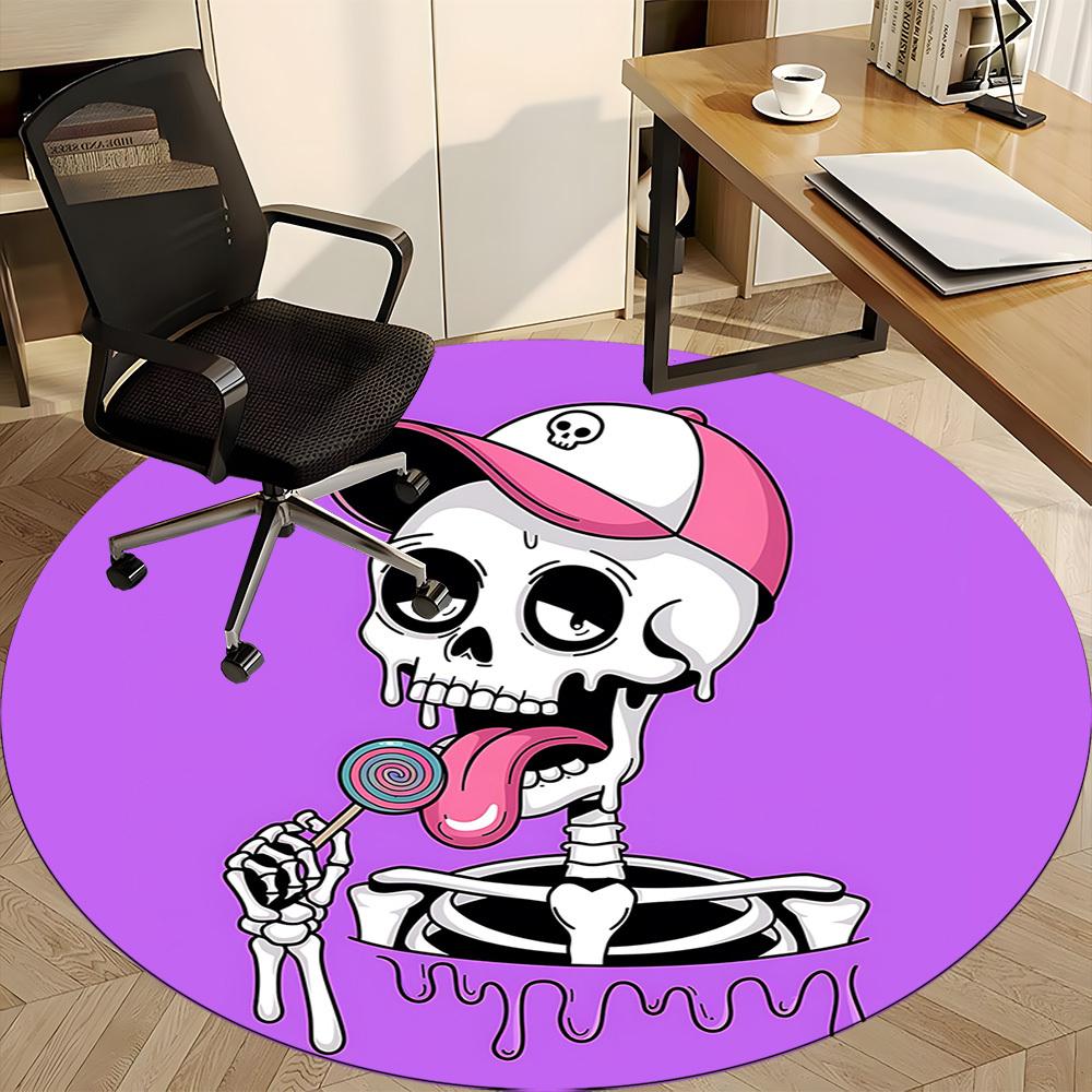 1pc Skelton Candy Office Round Area Rug, Under Office Chairs Bedroom Living Room Home Decor, Room Deco, Available in Various Sizes