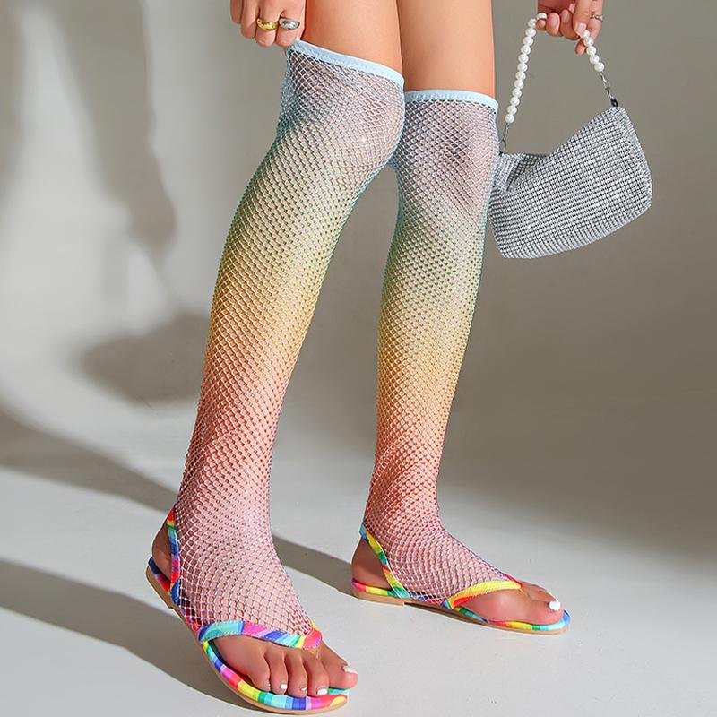 Flats Mesh Women High Cool Boots Clip Toe Over The Knee Shoes Slingback Fad Autumn Shoes 2026 Trend Designer Dress Zapatos Lady