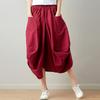 Summer Literary Loose Stitching Solid Color Cotton and Linen Elastic Waist Skirt Female Lantern Skirt
