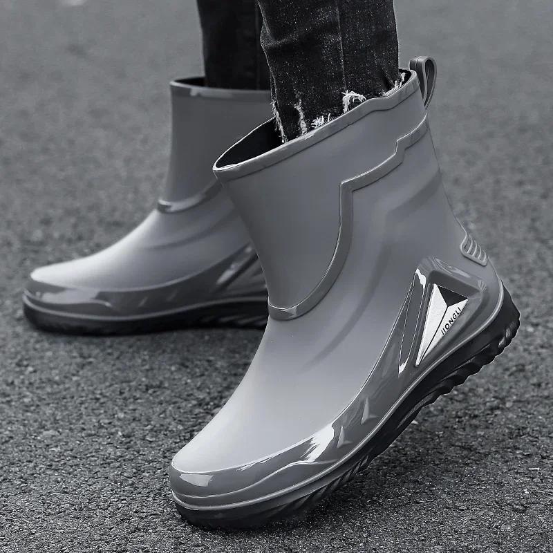 Мужские резиновые сапоги Нескользящие поварские туфли Рабочая обувь Обувь для мойки автомобилей Непромокаемые сапоги Модные износостойкие нескользящие усиленные водонепроницаемые сапоги