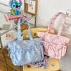 Элегантная женская сумка через плечо с бантом, нейлоновая плиссированная сумка-тоут в корейском стиле, модная сумка большой вместимости, милая розовая, сладкая женская сумочка