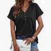 Женская свободная футболка-henley с V-образным вырезом, закатанными короткими рукавами, повседневная летняя блузка-топ