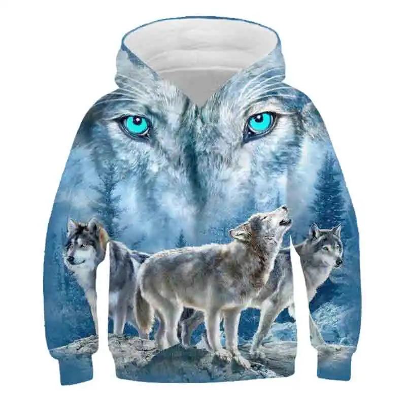 Wolf Animals 3D Hoodies Kids Streetwear Girls Boys Printed Children Sweatshirts Long Sleeve Autumn Winter Clothes