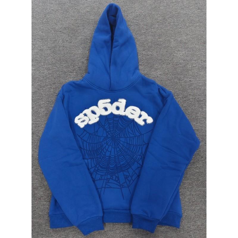Sp5der Hoodie Oversized Thick Fleece Sweatshirt With Foil Print Spiderweb Design Men Winter Casual Wear