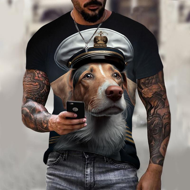Summer Round Neck 3D Print Dog Graphics Top Fashionable Casual Short Sleeved Men's T-shirts