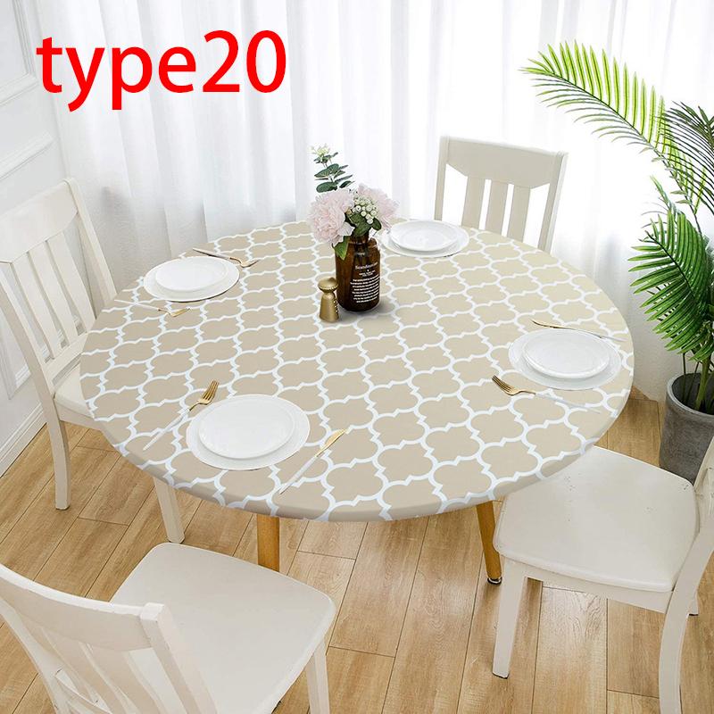Classic Round Pattern Home Kitchen Elastic Tablecloth Waterproof Nonslip Table Cloth Cover