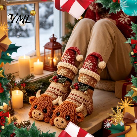 Large Hanging Gift Bags for Christmas 3D Knit Animal Stockings, Rudolph Reindeer Highland Cow Fox And Personalized Xmas Holders Family Polar