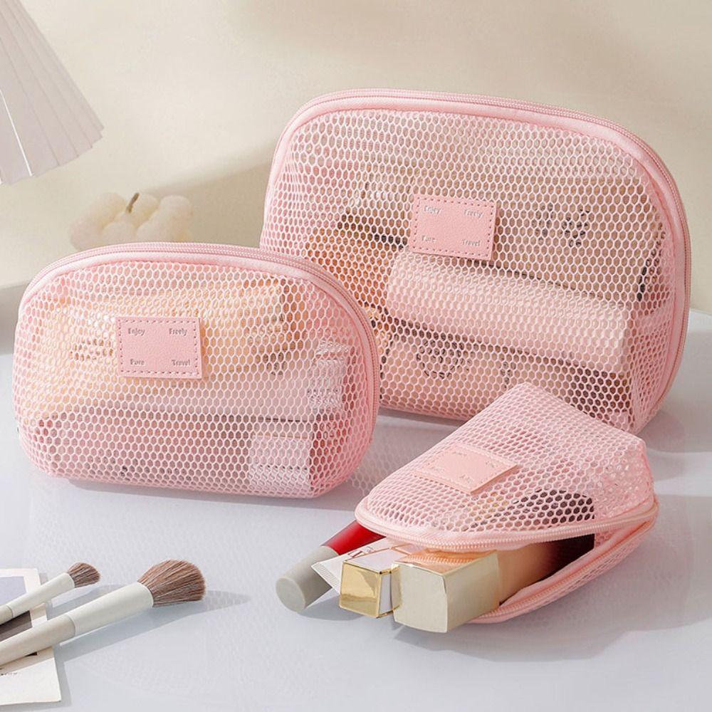 Casual Nylon Cosmetic Bag Hand-held Mesh Mesh Makeup Bags Multipurpose With Zipper Toiletry Wash Bags Women