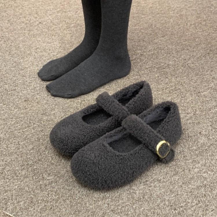 Дизайн Мех Женские Туфли Мэри Джейн Лаконичные Сохраняют Тепло Уличная Обувь Женские Удобные Хлопковые Балетки Обувь