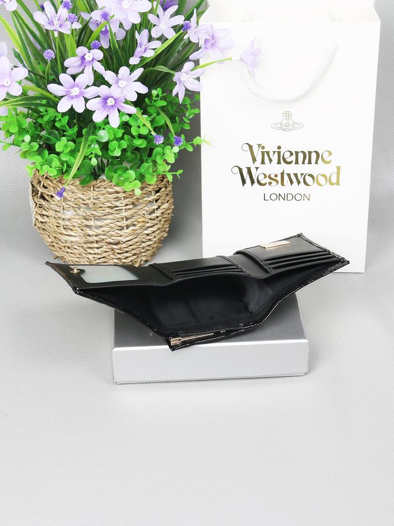 Женский трехсекционный кошелек 2025 года: Натуральная коровья кожа, Westwood, тиснение в виде сердца.