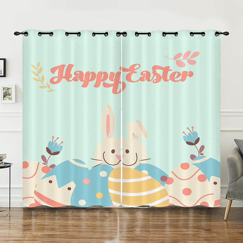 Curtains Animal Rabbit Egg Easter Curtain Digital Printing Blackout Curtain No Punching
