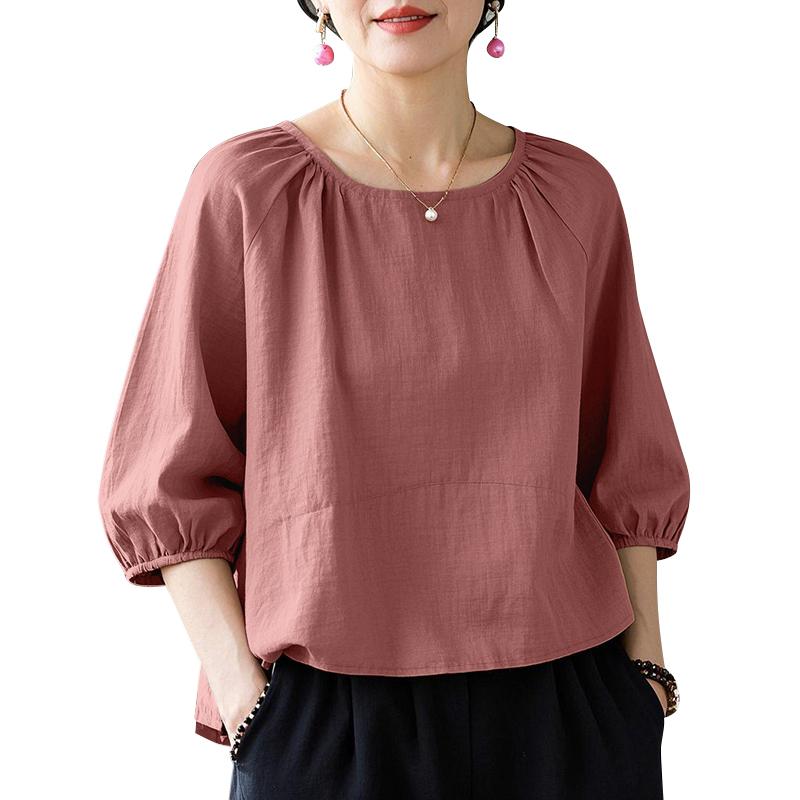 ZANZEA Женская повседневная однотонная блузка с круглым вырезом и рукавом 3/4