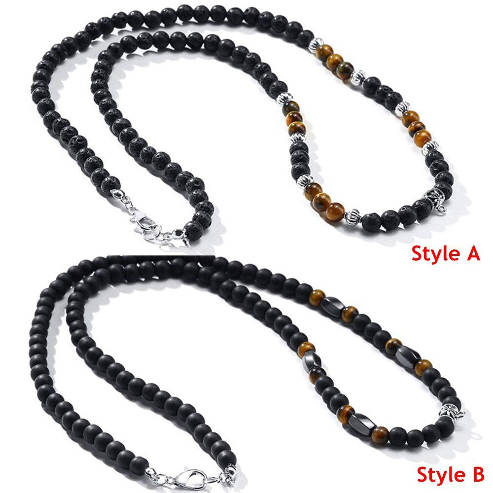 Hot Sale Gift for Men Jewelry Hematite Stone Bead Necklace Healing Balance Volcanic Rock