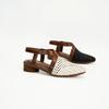 Round Toe Woven Block Heel Sandals Summer New Fashion Colorblock Cutout Breathable One Strap Non-Slip Kitten Heels
