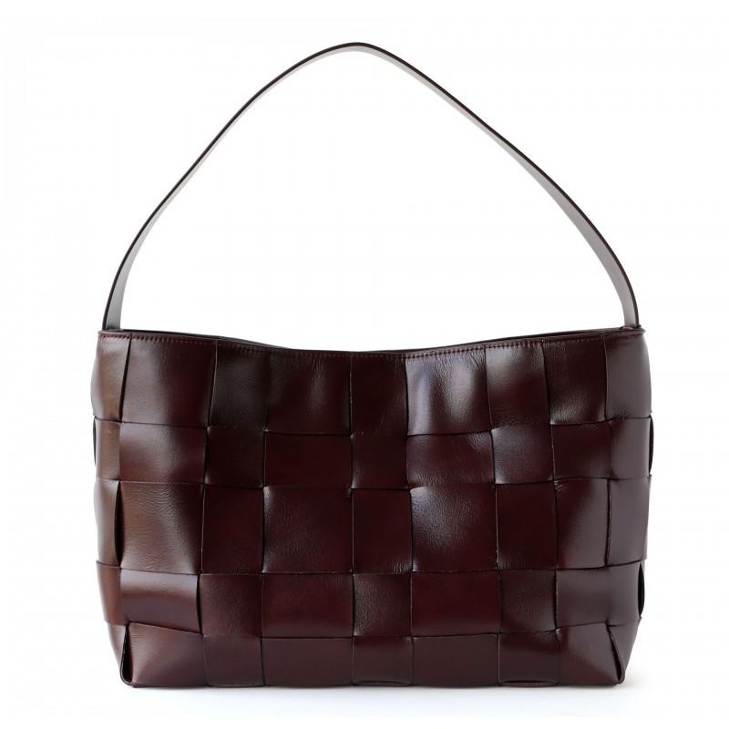 Genuine Leather Woven Tote Bag Women Large Capacity Laptop Commuter Shoulder Soft Full-Grain Cowhide Cherry Black