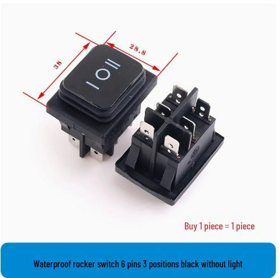 Waterproof 3-Position Rocker Switch KCD4, 4/6 Pins with Light, Anti-Collision Copper Pins, Boat-Style.