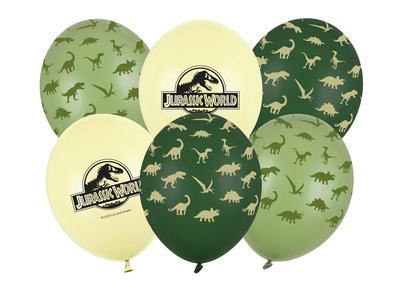Jurassic World Latex Balloons with Print, Dinosaurs Green Yellow 30cm 6 Pcs