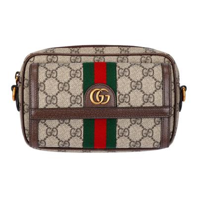Ophidia Сумка-кроссбоди мини с логотипом Double G и съемным плечевым ремнем из канваса и кожи Женская сумка-кроссбоди Бежевый Эбеновое дерево 746308-96IWT-8745