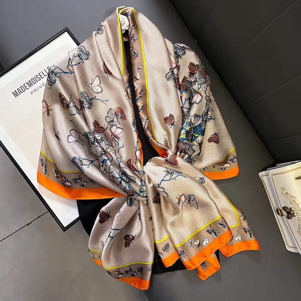 Print Satin Silk Scarf Hijab Women Bandana 90*180CM Headscarves Neckerchief Ladies Muffler Shawl Wrap Foulard Headband