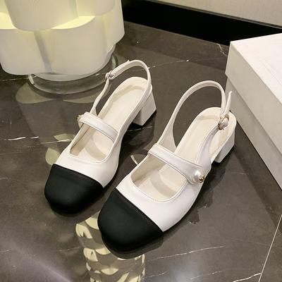 2024 Новые модные летние ретро-туфли на среднем каблуке с круглой головкой и пряжкой, повседневные женские туфли на низком каблуке, простые и легкие