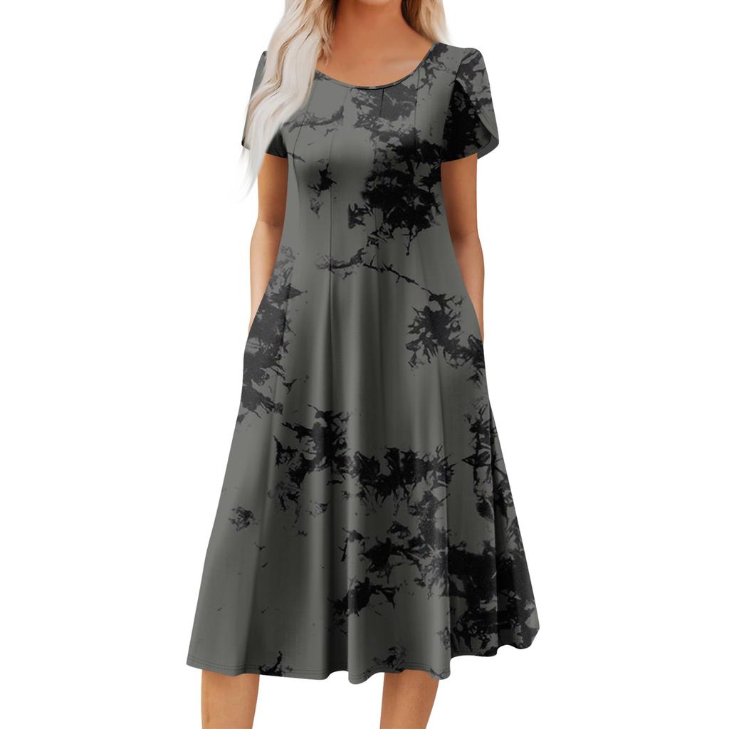 Женское повседневное модное платье миди с круглым вырезом и коротким рукавом, модное свадебное платье для гостей