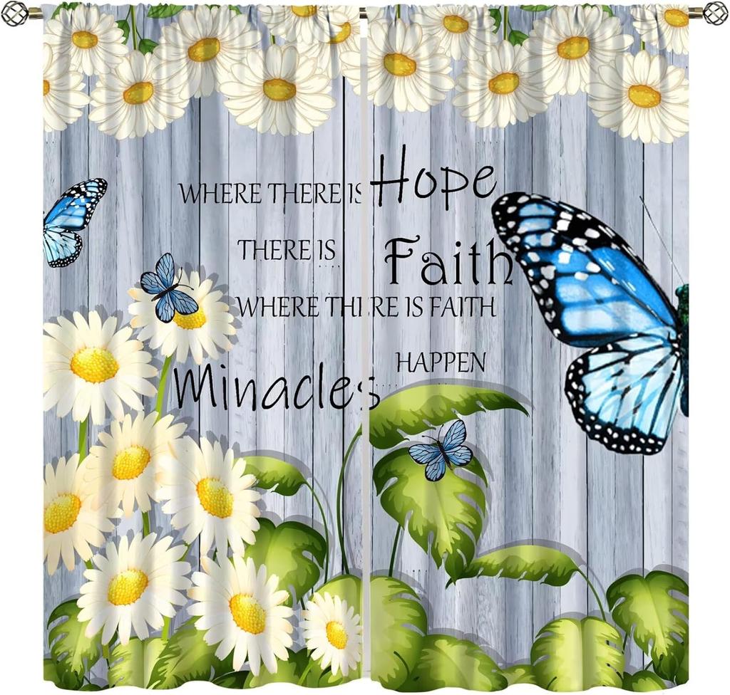Butterfly Girl Nature Landscape Curtains,Spring Botanical Floral Teen Kids Scenic Printed Rod Pocket Window Treatments Living