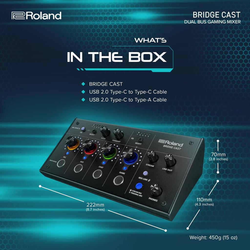 Roland Roland BRIDGE DAC CAST/Gaming Amplifier/Audio Interface/Distribution/Gaming Mixer/Audio Mixer/Mac/Windows/Bridge Cast/Black/Black
