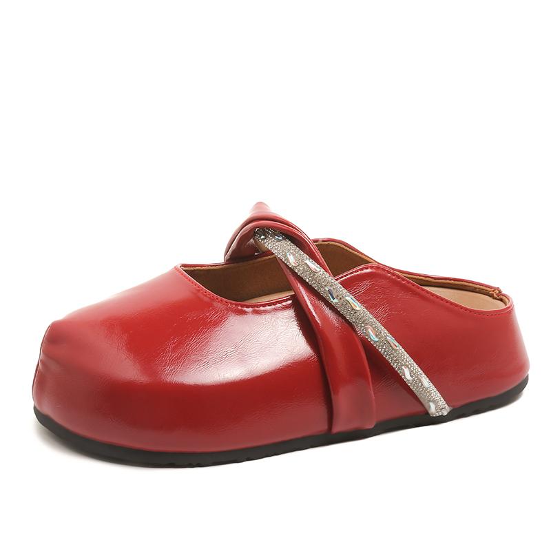 Мода Мода Шлепанцы с плоским верхом Лето Новые Круглый носок Мелкий вырез Хрусталь с Нескользящий Износостойкий Каблук Обувь