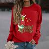 Women's Fashion Casual Long Sleeve Solid Color Christmas Printed Round Neck Top Sweatshirt