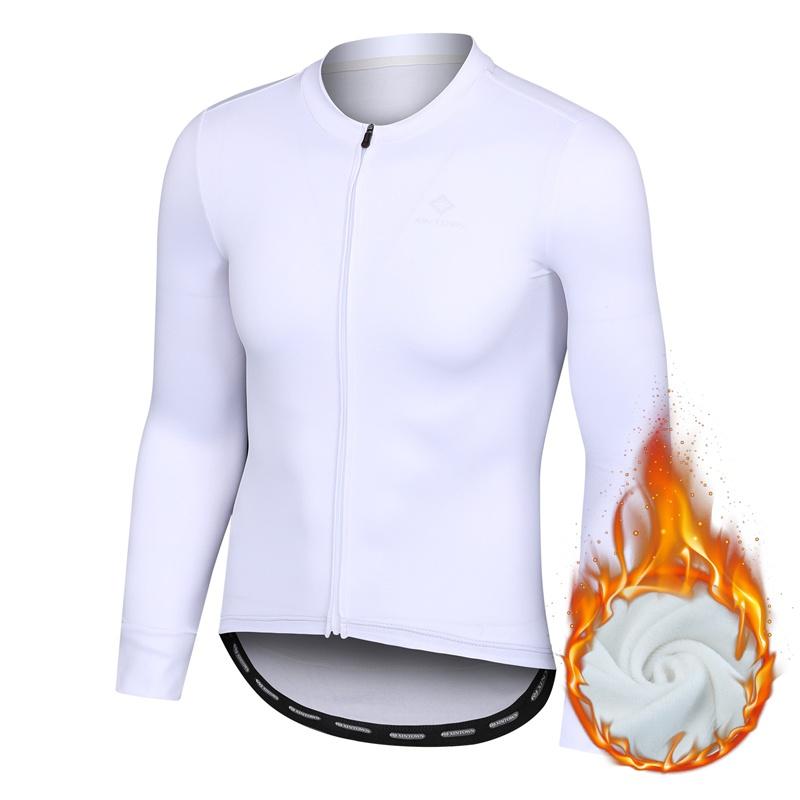 Зимний флисовый велосипедный трикотаж, однотонная мужская одежда для велоспорта, теплая велосипедная рубашка с длинным рукавом