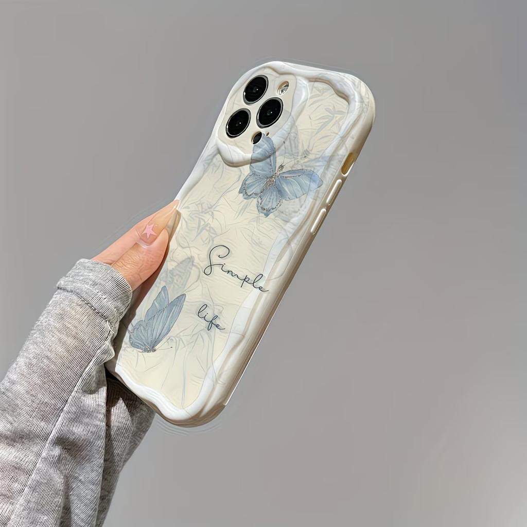 Blue Gradient Butterfly Phone Case For iPhone 17 Cases iPhone 16 Pro Max 11 12 13 14 15 Plus 17promax 16e 17e 3D Wavy Edge Cover