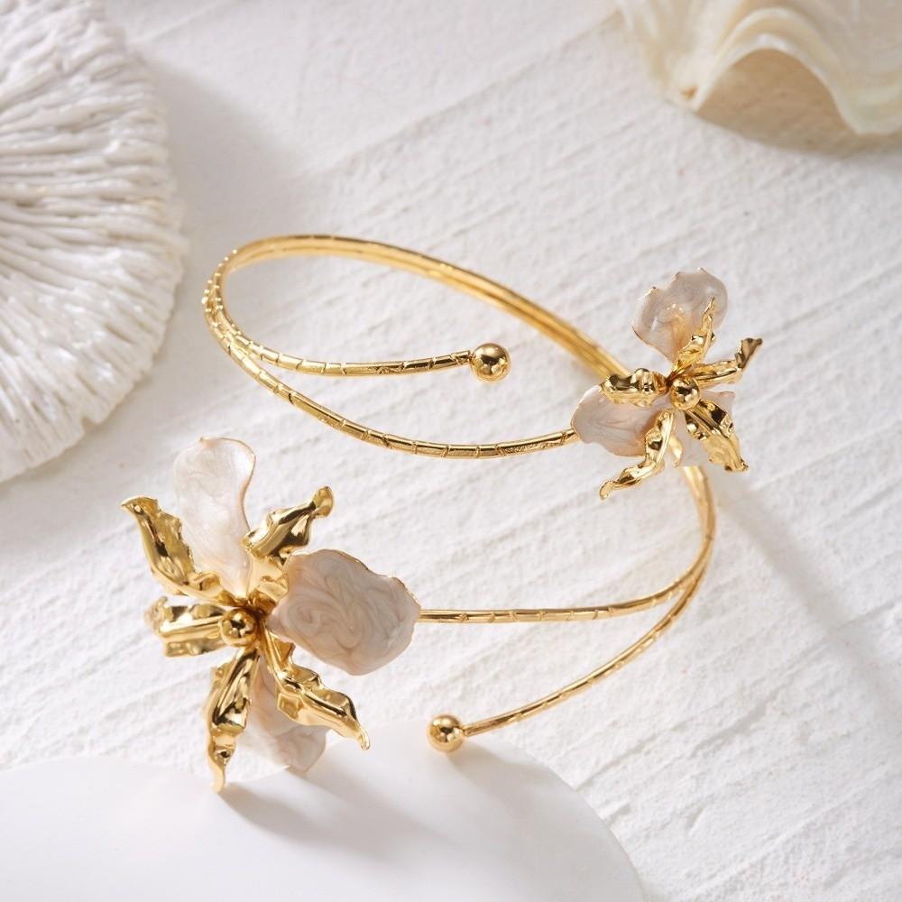 Boho Style Open Cuff Armlet Flower Craft Flower Arm Bracelet New Enamel Glaze Bracelet Women