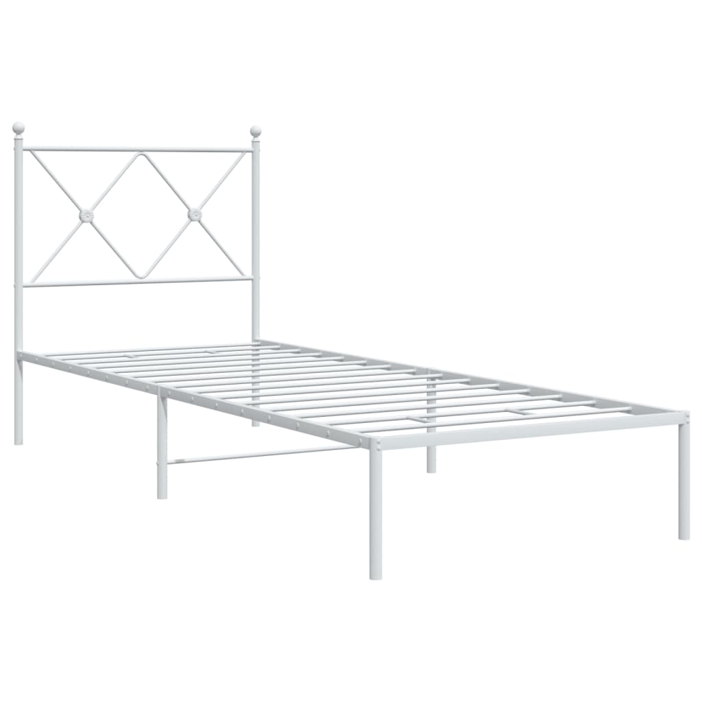 Metal Bed Frame with Headboard White 31.5 x78.7 (80x200 cm)