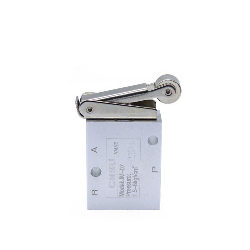 Sheng Yu JM-322PB Pneumatic Valve: 2-Position, 3-Way Button Type with JM Roller, Aluminum Alloy Construction.