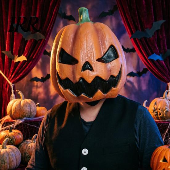 Detailed Pumpkin Costume Mask Halloween Mask, Latex Full Head with Realistic Texture, Scary Cosplay Prop for Party Night, Breathable Eye Mouth Holes,