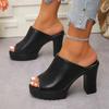 Fashion Plus Size 2025 Summer Peep Toe Women's Platform Slippers Rome Round Toe Chunky Heels Sandals Concise Outdoor Dress Slippers