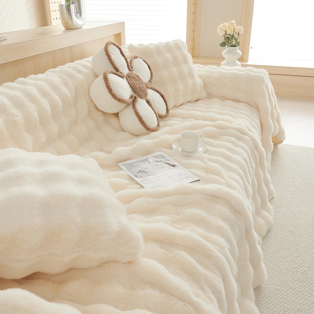 Зимнее мягкое и удобное плюшевое полотенце для дивана с кроликом и пузырьками, простое современное однотонное универсальное полотенце для дивана