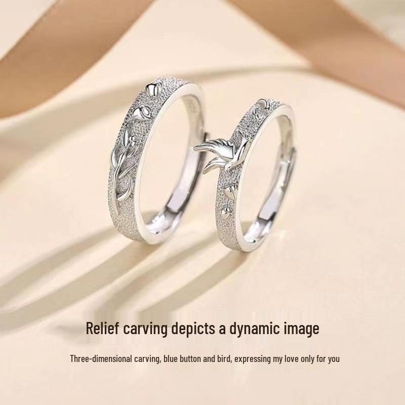 Новые кольца с голубым эвкалиптом и парой птиц для женщин и мужчин: Нишевый дизайн, Свадебные кольца класса люкс, Идеальный рождественский подарок