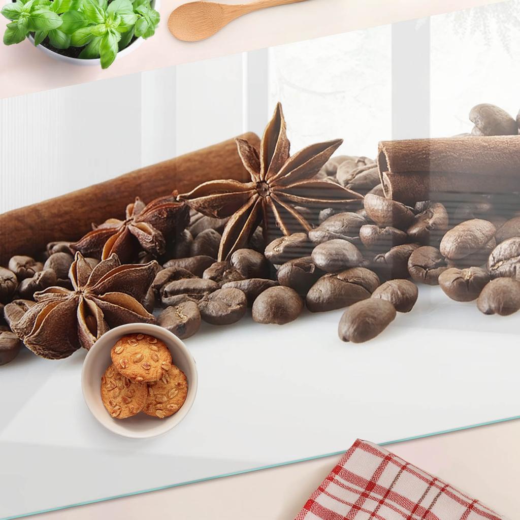 Durable and Stylish Glass Board with Coffee Bean and Cinnamon Pattern 80x52 cm