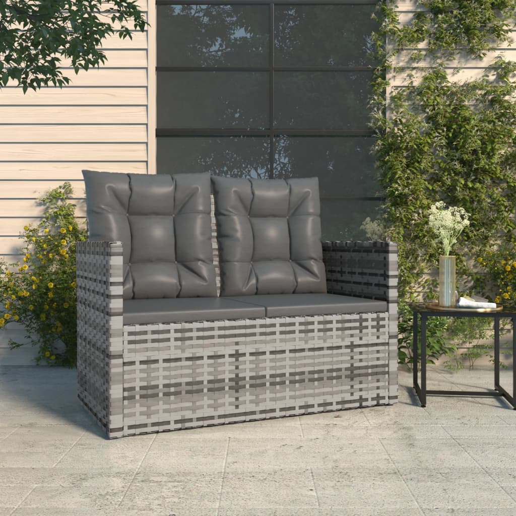 Vidaxl Ławka Ogrodowa Z Poduszkami, Szara, 105 Cm, Polirattan