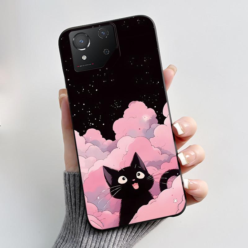 Чехол для Asus ROG Phone 8 Чехол для телефона ROG 8 Pro Роскошный Милый Кролик с Сердечком Забавный Черный Мягкий ТПУ Силикон Защитная Задняя Крышка