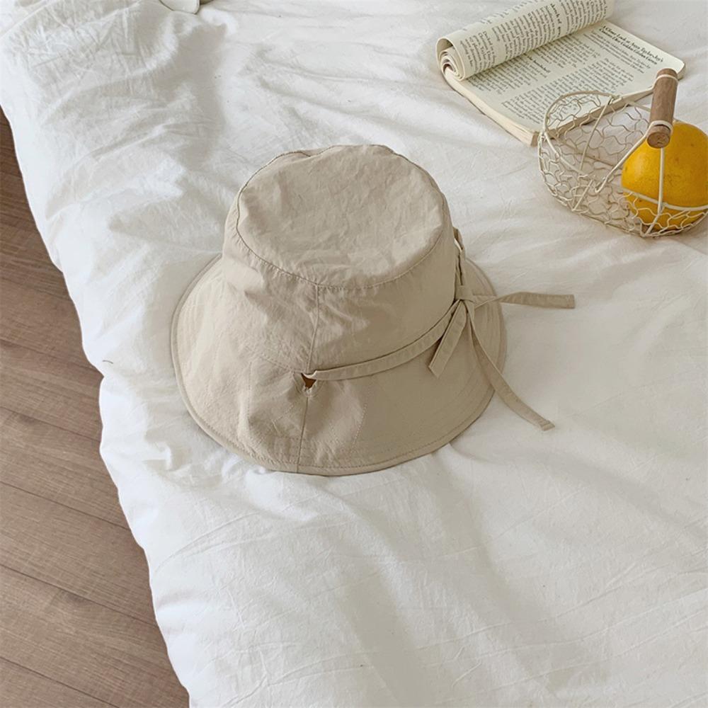 Visor Cap Bow Bucket Hat Solid Color Summer Sun Hat Fashion Sunscreen Fisherman Hat Travel