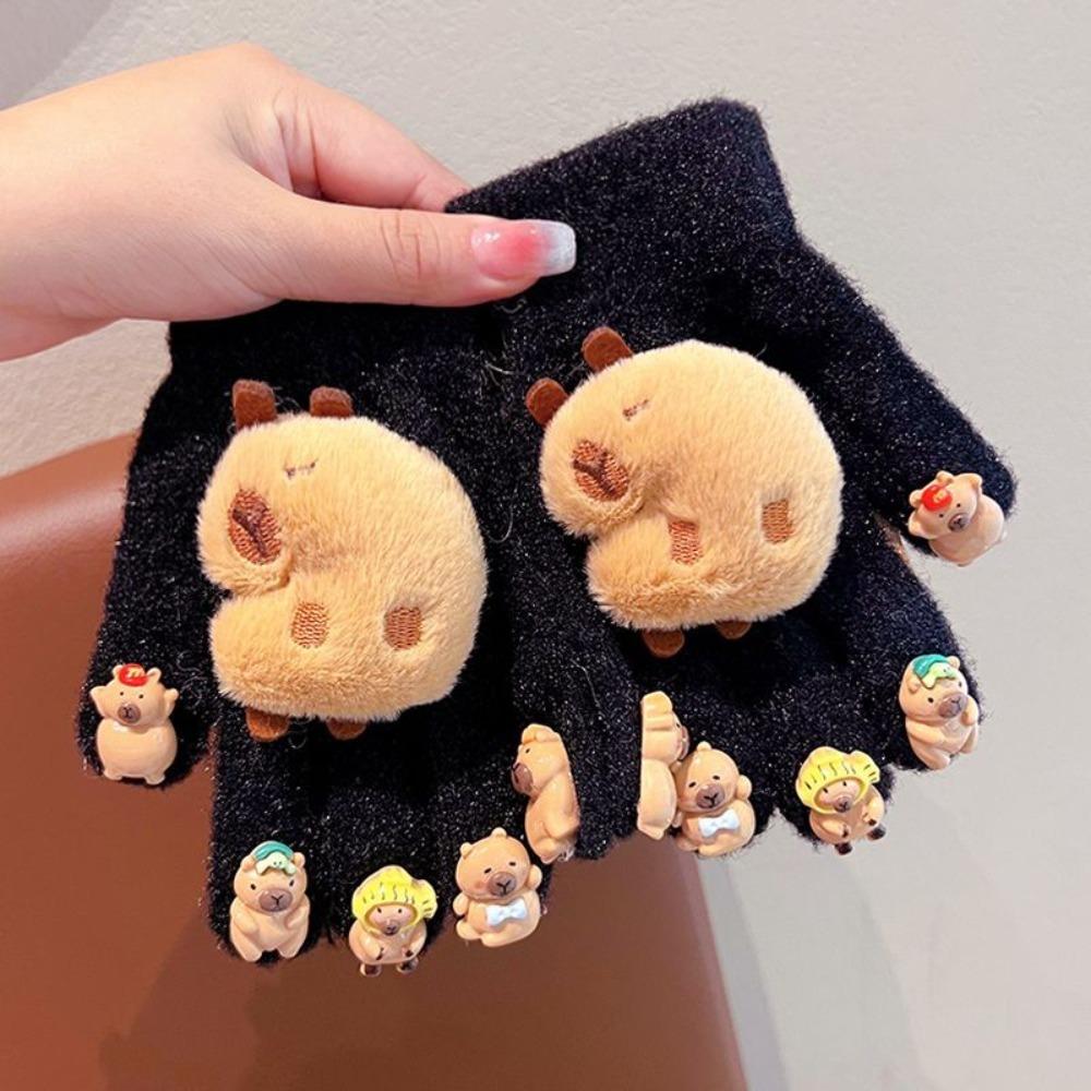 1 pair Plush Children Glove Capybara Cold-proof Gloves Warm Winter Plush Glove  Outdoors