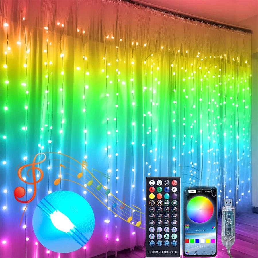 3X3M 300 светодиодных умных оконных занавесок, гирлянды RGBIC Color, управляемые через приложение, гирлянды сосулек для декора свадебной вечеринки